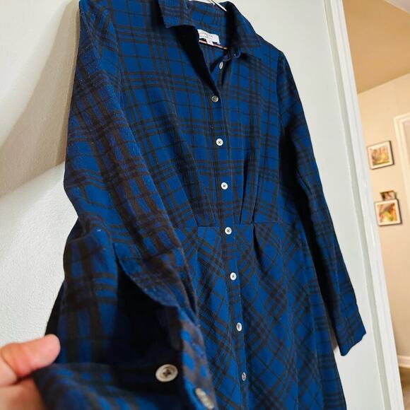THAKOON Collective Blue Plaid Print Button Front Long Sleeves Shirt Dress Size 2 - Picture 10 of 12